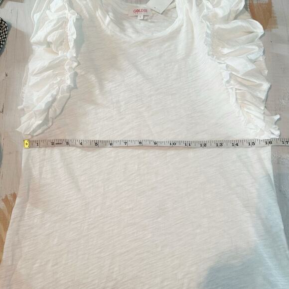 Goldie Celeste Ruffled Sleeve Pima Cotton Pullover Top White Large Lightweight - Picture 8 of 9